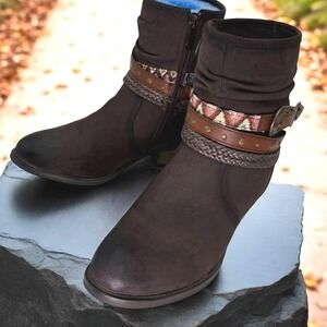Roper Ankle Boots Women 8 Brown Leather/Suede Aztec Strap Buckle Western Cowgirl